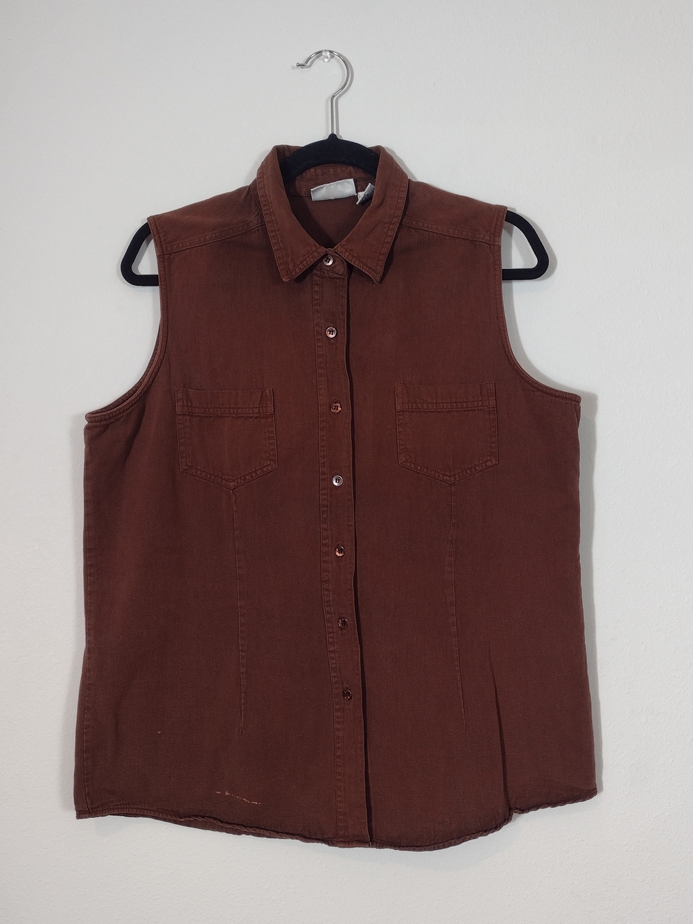Vintage Y2K BP. Basic Pieces Brown Cotton Twill Sleeveless Button Down Shirt XL